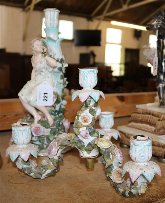 Figurative rose encrusted 4 holder candlestick(-)
